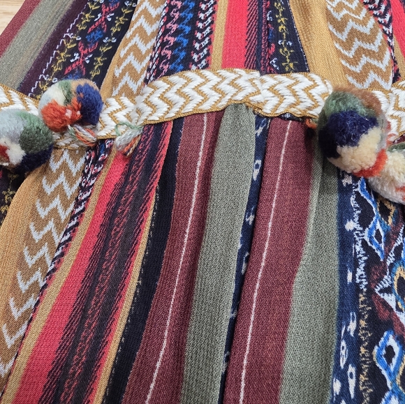 ZARA blogger Fab long rainbow stripe Pom Pom boho tiered maxi dress XS - Picture 10 of 15